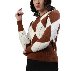 Cárdigan de Argyle suave de calidad Premium para mujer, ropa de invierno cómoda de tendencia superior con cuello en V, suéter superior de Venta caliente - Product Image 4