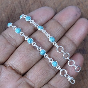 Gemstone <b>Adjustable</b> <b>Bracelet</b> Blue Turquoise 925 Sterling <b>Silver</b> December Birthstone Handmade Jewelry Gift for Birthday 11 Stone - Product Image 4