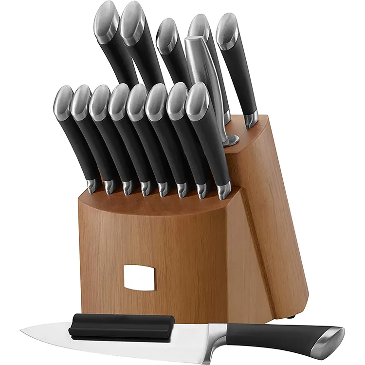 Non Stick Ceramic 15 Piece German Black Cooking Chef Kitchen Knife Set With Block