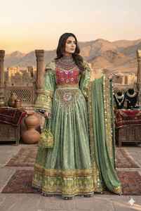 Wholesale Casual Fashion Vintage Clothing Afghani <b>Dresses</b> Hot Selling Maxi Length Flared <b>2</b> <b>Piece</b> Embroidered Frock & Dupatta Set - Product Image 5