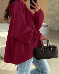 Sweatshirts à capuche pour femmes surdimensionnés personnalisés ensemble pull à manches longues avec fermeture éclair vêtements de sport d'hiver grande taille - Product Image 4