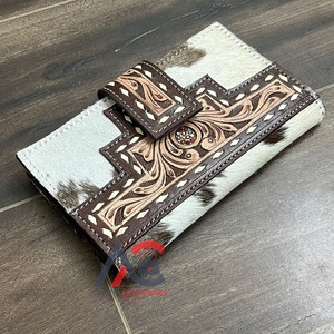 Vente en gros 2025 de pochette en cuir de vachette usiné à la main pour femmes portefeuille multifonction en cuir véritable carte de crédit sacs à main pour téléphone portable - Product Image 1