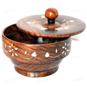 Top Selling Sustainable Wooden <b>Serving</b> <b>Bowl</b> <b>with</b> <b>Lid</b> Unique Shape and Great Polish Various Shades from HHO in India - Product Image 4