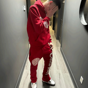 Streetwear lourd en détresse sweat à capuche zippé et pantalon de survêtement 2 pièces ensembles pour hommes ensemble de survêtements Vintage lavés à l'acide personnalisés - Product Image 3