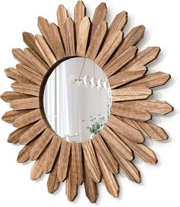 Espejo de pared Sunburst de madera rústica con marco geométrico, precio al por mayor, espejo decorativo de estilo bohemio para el hogar - Product Image 1