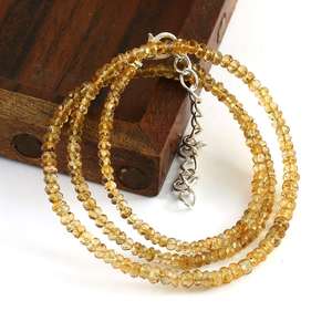 Natural Citrine Beaded Sterling Silver Necklace Yellow 2.5-4mm Faceted Rondelle Beads Wedding Jewelry Sparkling <b>Gift</b> Children's - Product Image 3
