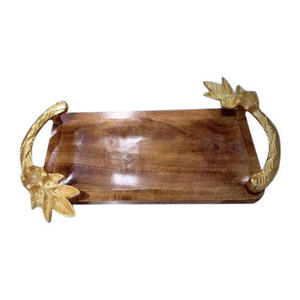 Bandeja de diseño exclusivo Acabado chapado en oro y plata Bandeja de servicio de metal de estilo de lujo Bandeja de servicio de metal de estilo moderno - Product Image 5