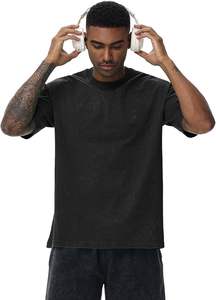 Streetwear T-shirt décontracté 100% coton solide motif avant Logo coupe ample tissu tricoté - Product Image 4