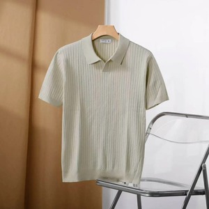 100% suéter Merino de verano para hombre, jersey de solapa de manga corta, suéter de cuello POLO, Top holgado, ropa de punto, camiseta de talla grande - Product Image 3