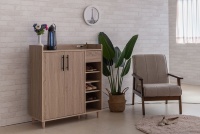 Meuble à chaussures moderne à 2 portes en panneaux de particules/MDF stratifiés avec prise électrique intégrée pour école, salon, maison, bureau