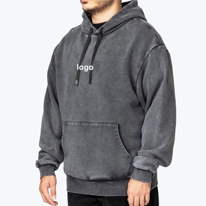Sudadera con Capucha para Hombre, Personalizada con Logotipo Bordado, de Algodón Jersey Grueso, Lisa, para Invierno, Capucha Grande, Corte Regular, Lavado Ácido y Decoloración al Sol - Product Image 2