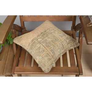 Beige Wool Kantha <b>Patchwork</b> Pillow 14x14 Inch Luxury Vintage Embroidered Fluffy Rustic <b>Throw</b> Pillow for Floor Use - Product Image 4