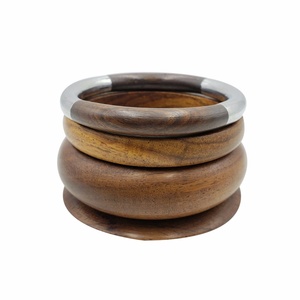 Classic Wooden <b>Bangle</b> <b>Bracelet</b> Sets <b>Silver</b> Plated Fancy Design Unique Best Quality Unisex Trendy Jewelry Anniversary for Woman - Product Image 1