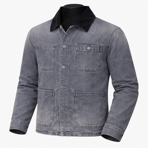 <b>Men</b>’s Vintage Denim Workwear <b>Jacket</b> Corduroy Collar Button Front Casual Streetwear Jean <b>Jacket</b> OEM ODM - Product Image 3
