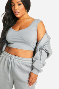 ชุดเซ็ตเสื้อฮู้ดครอปโอเวอร์ไซส์ผ้าคอตตอนผสมระบายอากาศสำหรับผู้หญิง พร้อมโลโก้สั่งทำพิเศษสำหรับฤดูหนาว - Product Image 3