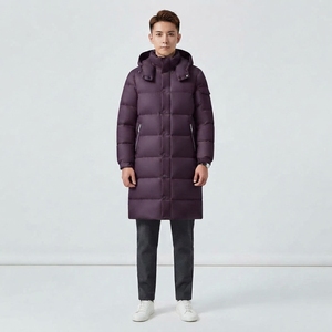 Chaqueta acolchada larga informal de invierno para hombre, abrigo cálido con cierre frontal y bolsillos laterales con cremallera - Product Image 6