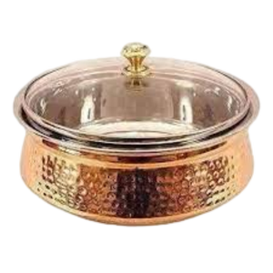 Olla moderna para servir en oro martillado con asas laterales para restaurantes y uso en mesas de hoteles - Product Image 1