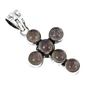 Colgante de Cruz Religiosa de Plata 925 con Baño de Rodio y Oro Rosa, con Cuarzo Ahumado, Hecho a Mano, para Mujer - Product Image 3