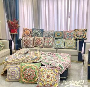 Handmade Crochet Pillow <b>Throw</b> Shawl Quilt Carpet Bedspread Braided Animal <b>Blanket</b> <b>Knitted</b> Cotton Yarn Textile Fabric Crafts - Product Image 4