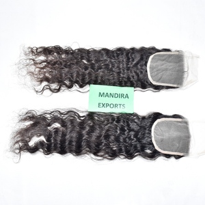 Barato 4*4 Cierre ondulado Color Natural crudo 100% sin procesar cutícula alineada paquetes de onda profunda al por mayor indio templo cabello humano - Product Image 3