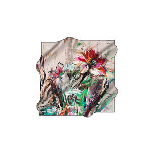 Beige Silk Floral <b>Square</b> <b>Scarf</b> - Product Image 1