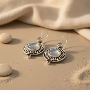 Boucles d'oreilles pour femmes en argent 925 plaqué or rose 18 carats avec pierre de lune, grenat, rubis, zircon, style tendance, idéal pour les fiançailles - Product Image 3