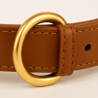 Collier pour animal de compagnie en cuir marron de qualité supérieure de Divine International avec boucle en or et anneau en D fabriqué à la main, réglable et durable