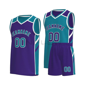 Conjunto de Uniforme de Baloncesto Sublimado Personalizado, Morado y Rosa, Nombre del Equipo 00, Cuello en V, Sin Mangas, Absorbe la Humedad, Unisex para Adultos - Product Image 3