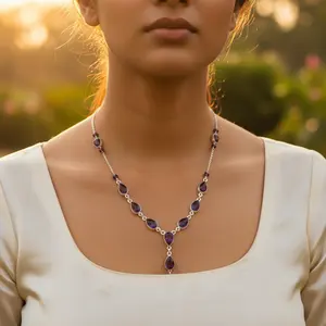 925 Silver Teardrop Gemstone <b>Necklace</b> for Women Elegant <b>Crystal</b> Jewelry - Product Image 2