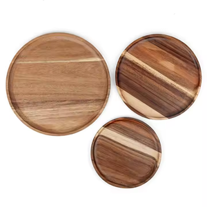 Vajilla de madera personalizada para plato redondo de madera de acacia, juego de artesanía de media luna - Product Image 1
