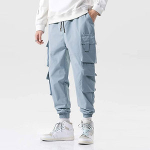 High Street Men's Elastic Waist Cargo Trouser Lona ligera Casual Streetwear Hip Hop Style Stack Sweat Pantalones - Product Image 1