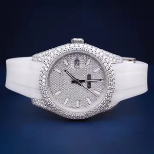 Reloj Deportivo Unisex de Diseño Personalizado, Estilo Hip Hop, Movimiento Miyota Analógico, Cristal, Correa de Acero Inoxidable Blanca Elegante, Diamantes Moissanite - Product Image 3