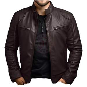Chaqueta de Cuero Genuino Personalizada al por Mayor para Hombre, Cuello Alto, Corte Entallado, Cierre de Cremallera, Logotipo, Estilo Motero, para Invierno - Product Image 6