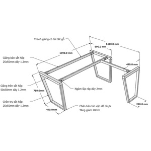 Pieds de table trapézoïdaux en forme de L HCTC016 140x150cm, assemblage requis - Product Image 3