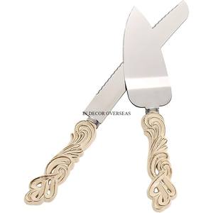 Servidor y cuchillo de pastel de metal de primera calidad chapado en oro de alta calidad con asas de diseñador de posavasos en forma de rectángulo al mejor precio - Product Image 3