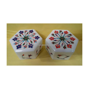 Handmade Beautiful Marble Natural Stone Inlay Jewelry <b>Box</b> 4x4" Inch VAISHNAVI BRAND for <b>Wedding</b> and Home Decor - Product Image 1