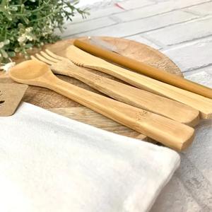 Juego de cubiertos de bambú ecológico para comidas en casa y restaurante, utensilios naturales para comer - Product Image 6
