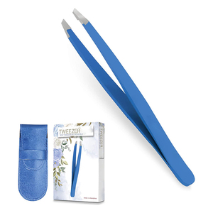 Pinzas de Cejas de Alta Calidad con Punta Inclinada de Color Azul, Removedor de Vello de la Frente, Pinzas de Cejas Hechas de Acero Inoxidable - Product Image 1