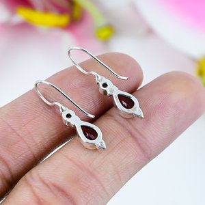 Nouvelle arrivée 925 argent Sterling femmes ethniques suspendus boucles d'oreilles goutte grenat naturel poire bleu topaze beau cadeau Style Hippie - Product Image 3