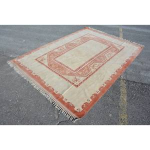 พรมขนสัตว์สีเบจสีส้มคลาสสิก6.2x9ฟุตวินเทจตุรกีสานแบบแบนพร้อมลวดลายเย็บปะติดปะต่อกันสำหรับห้องนั่งเล่นตกแต่งห้องโถง - Product Image 3