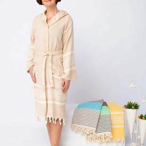 Peignoir de bain turc en coton 100% Peshtemal à franges, design rayé, séchage rapide, tissé en Turquie - Product Image 2
