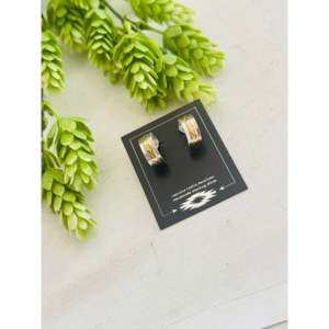 Navajo-Made 14K Gold Fill & Sterling Silver <b>Post</b> Hoop <b>Earrings</b> Geometric Shape Pattern - Product Image 4