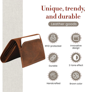 Portefeuille en cuir portefeuille protégé avec plusieurs porte-cartes ton effet vintage marron portefeuille en cuir pleine fleur pour hommes - Product Image 5