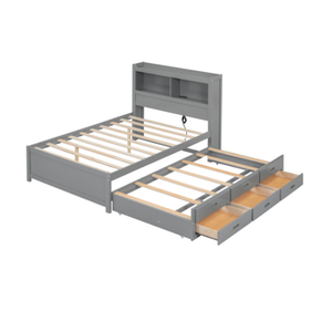 Cama de plataforma de tamaño completo con cajones nido y enchufes USB blanca para niños Proveedor DE SERVICIOS OEM de Vietnam - Product Image 2