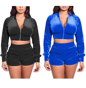 Femmes respirant coton 2 pièces ensembles solide velours sweat à capuche pull manches longues taille élastique Biker Shorts survêtement 2026 - Product Image 1