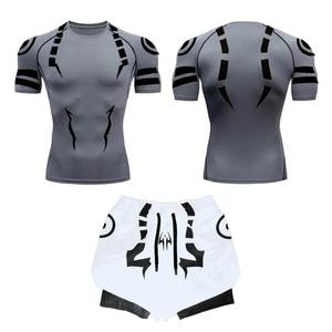 เซ็ตเสื้อยืดออกกำลังกายผ้าฝ้าย100% พิมพ์ลายซับลิเมชันชุดเสื้อกางเกงขาสั้นระบายอากาศสำหรับผู้ชาย - Product Image 1