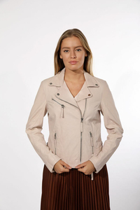 Veste moto en cuir PU pour femme, col montant, manches longues, fermeture éclair, couleur unie, pour l'automne - Product Image 4