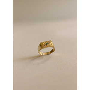 Bague de fiançailles vintage pour homme en or 18 carats avec grappe d'émeraudes et de diamants à sangle diagonale, en or 10 carats et platine, certifiée IGI, bijoux fins - Product Image 3