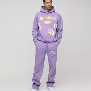 Haute qualité à la mode Homme Varsity survêtement surdimensionné Boxy Fit violet clair dans le monde entier 13 brodé survêtement survêtement ensemble - Product Image 1