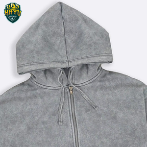 2025 nuevo estilo 100% algodón lavado ácido pesado chándal para hombre con pantalón acampanado cremallera Sudadera con capucha logotipo personalizado para invierno - Product Image 5